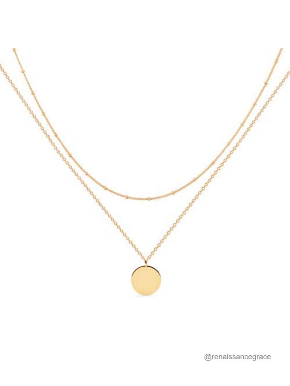 Gold Plated Brass Layered Disc Pendant Necklace Set